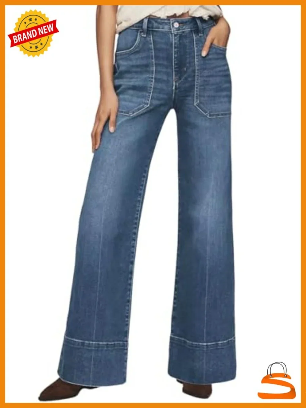 High Waisted Wide Leg Baggy Jean with Front Pockets